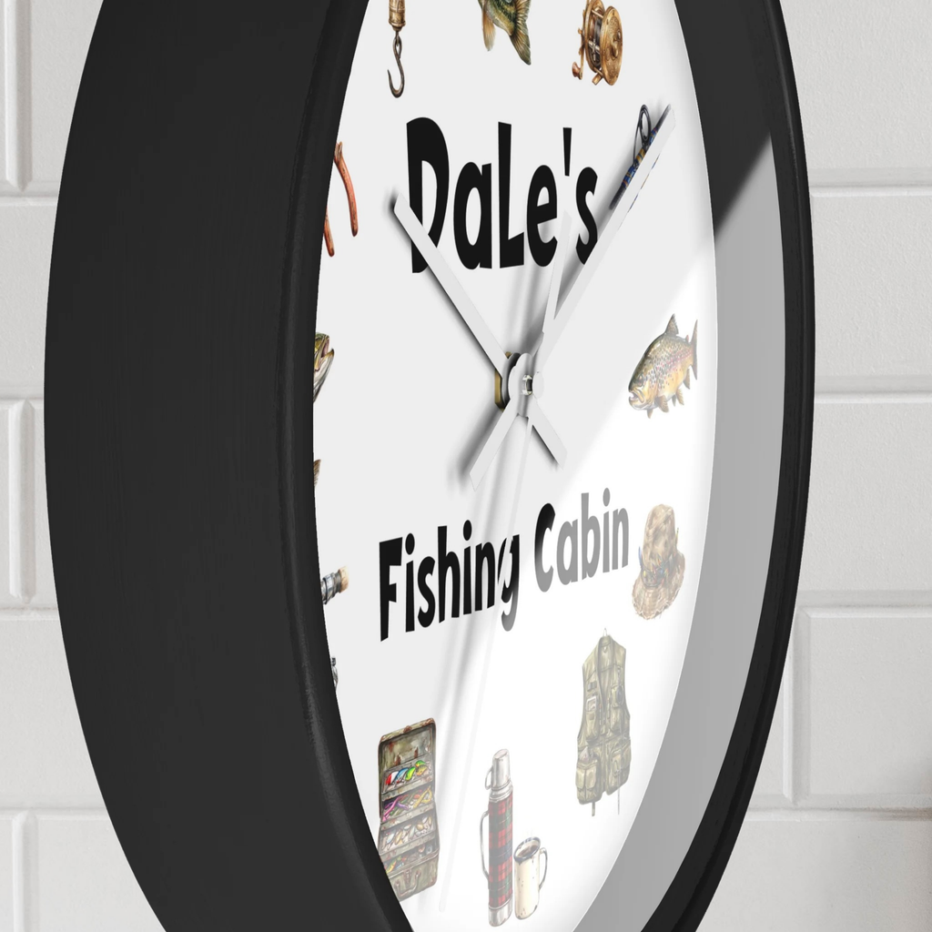 Fishing Cabin Wall Clock — Personalized 'Dale's Fishing Cabin' Rustic Cabin Decor Gift