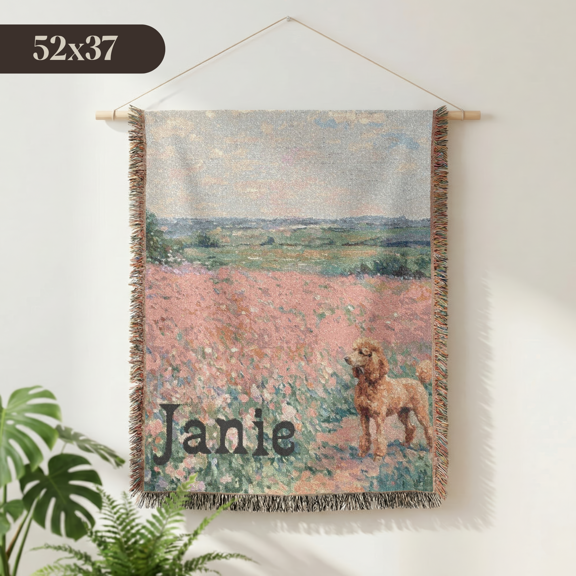 Golden Poodle In Wildflowers Woven Blanket | Dog Tapestry Throw
