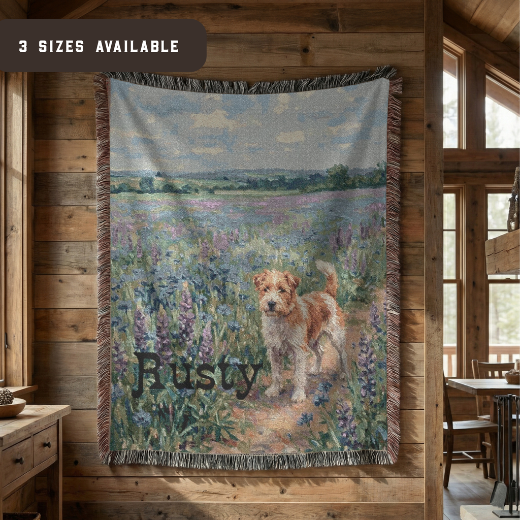 Personalized Jack Russell Terrier In Wildflowers Woven Blanket | Dog Tapestry Throw