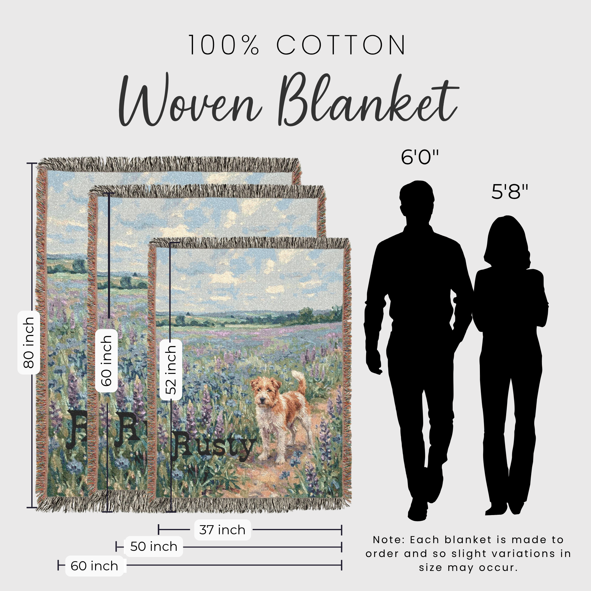 Personalized Jack Russell Terrier In Wildflowers Woven Blanket | Dog Tapestry Throw