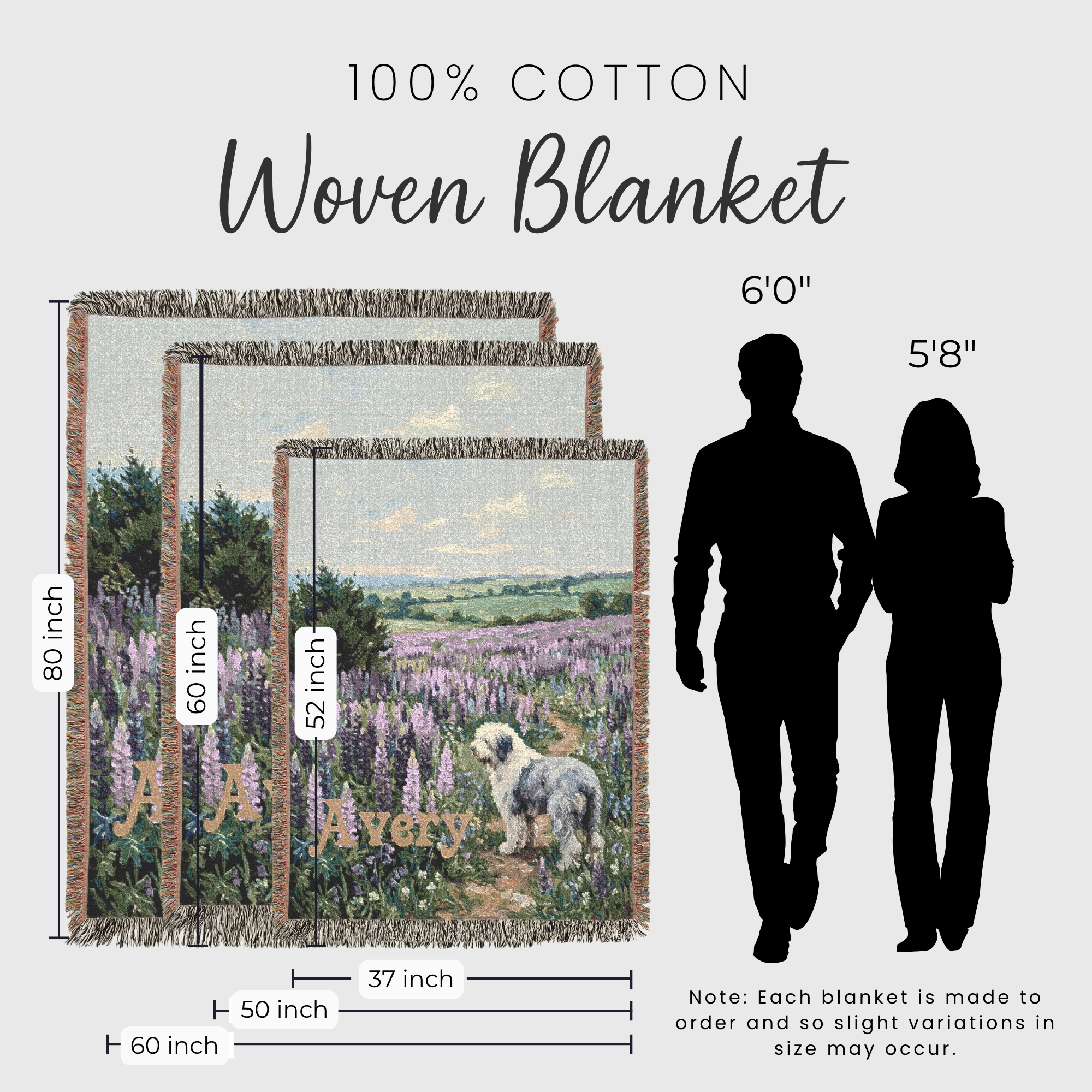 Personalized Old English Sheepdog In Wildflowers Woven Blanket | Dog Tapestry Throw