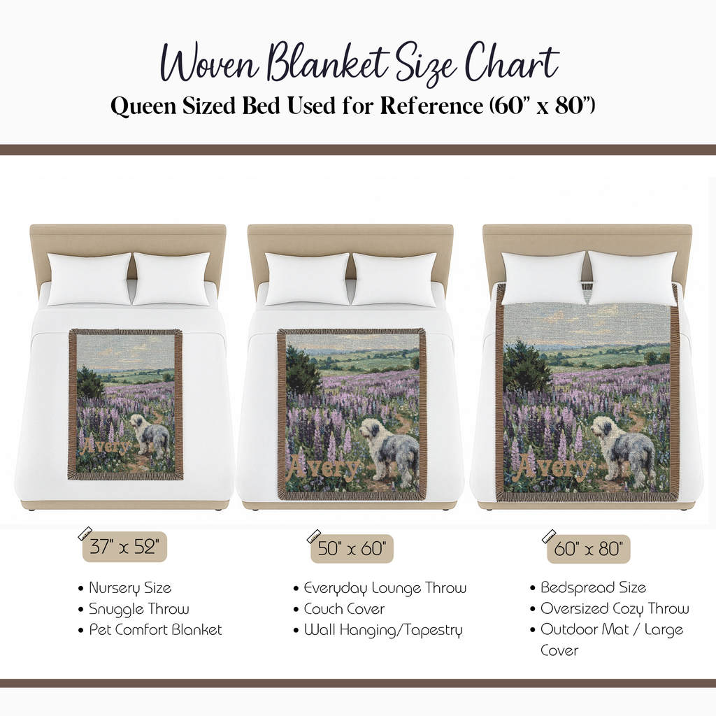 Personalized Old English Sheepdog In Wildflowers Woven Blanket | Dog Tapestry Throw