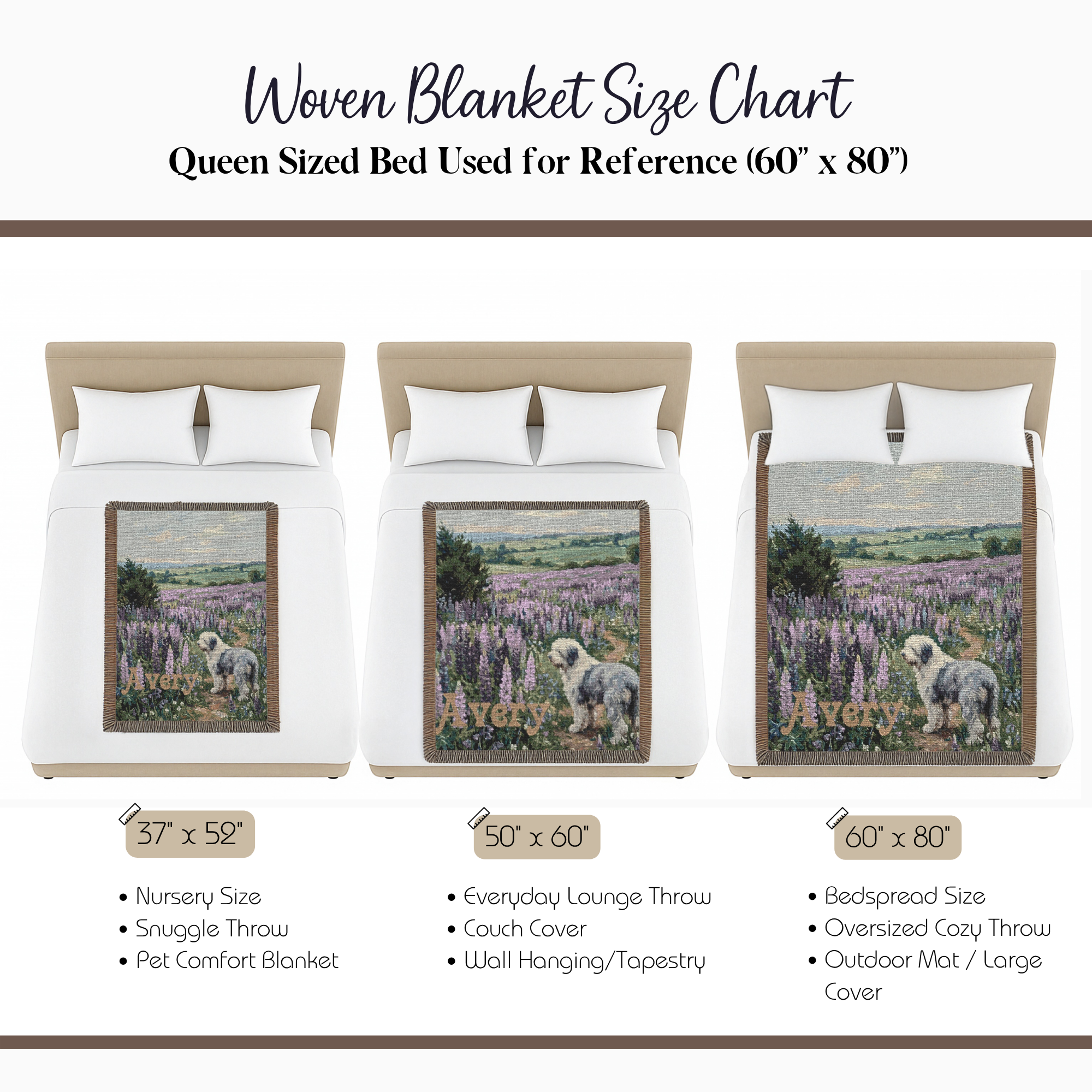 Personalized Old English Sheepdog In Wildflowers Woven Blanket | Dog Tapestry Throw