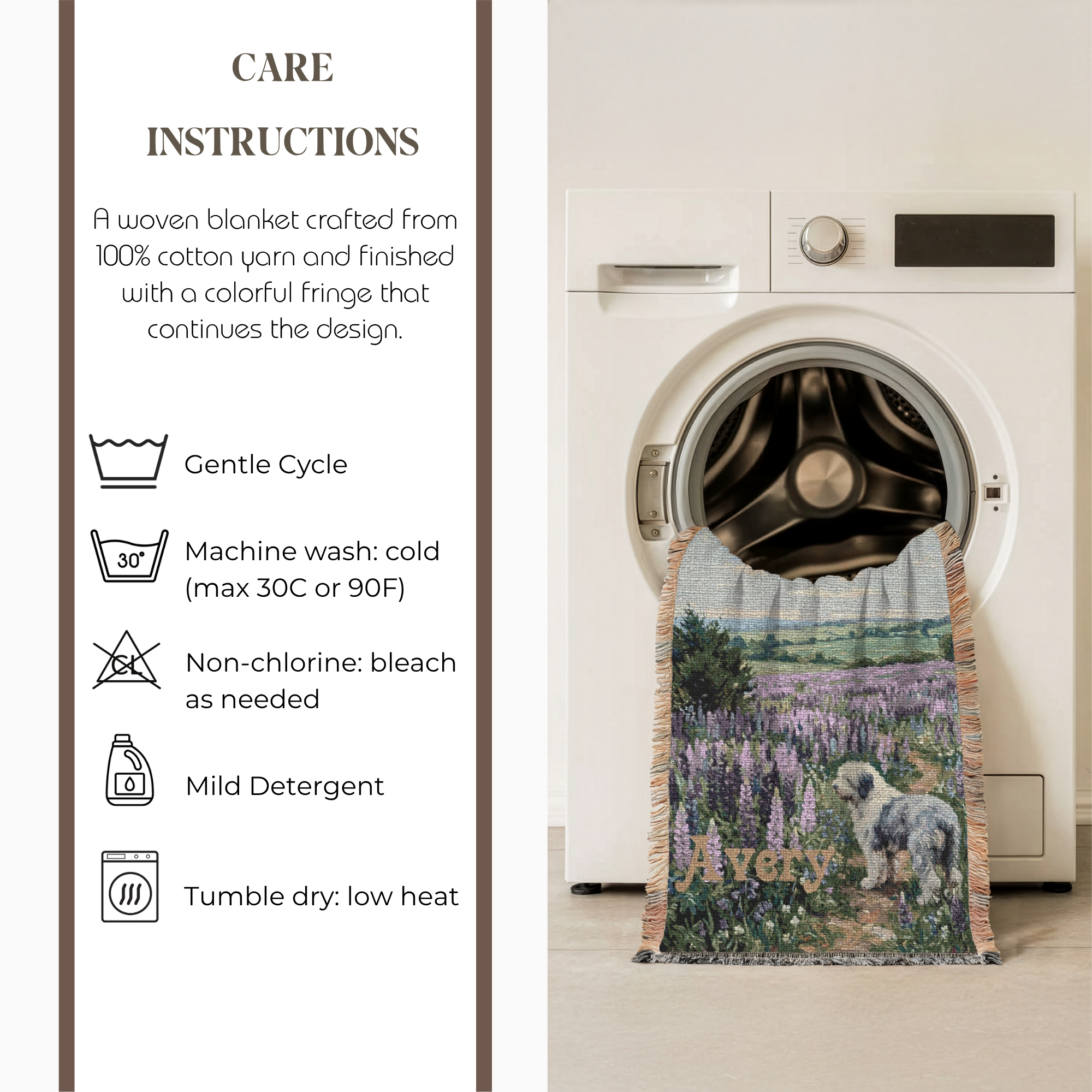 Personalized Old English Sheepdog In Wildflowers Woven Blanket | Dog Tapestry Throw
