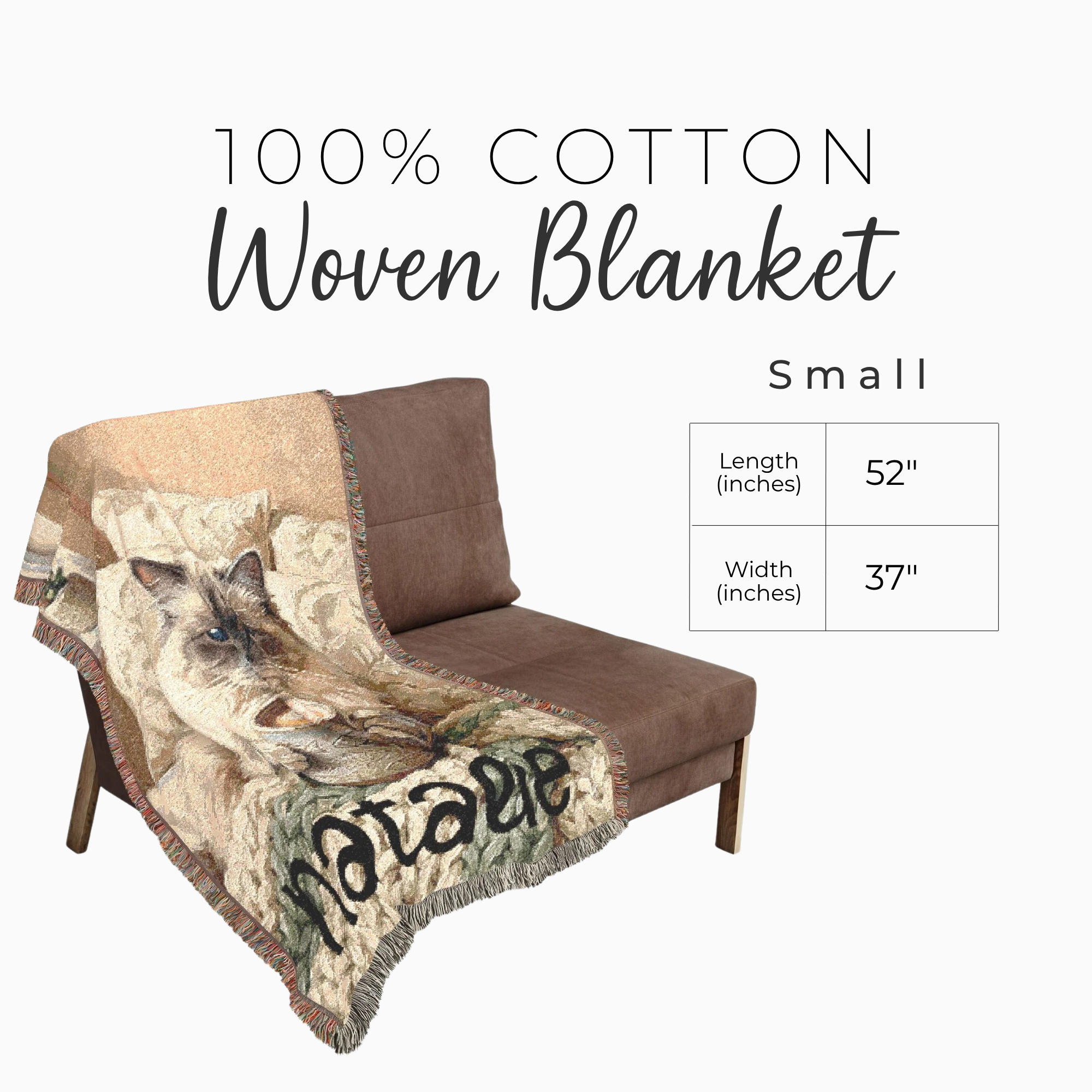 Personalized Cozy Siamese Cat & Coffee Woven Blanket Throw Tapestry