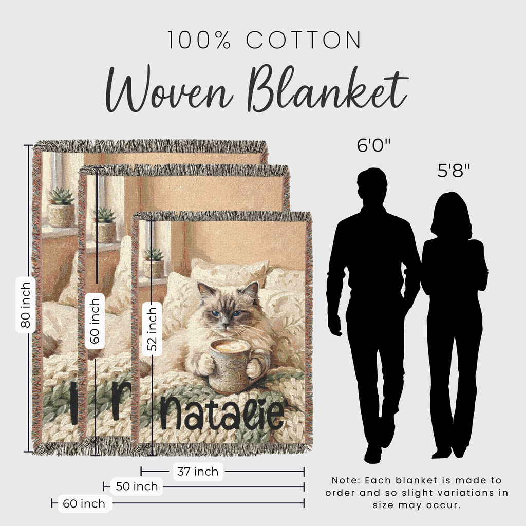 Personalized Cozy Siamese Cat & Coffee Woven Blanket Throw Tapestry