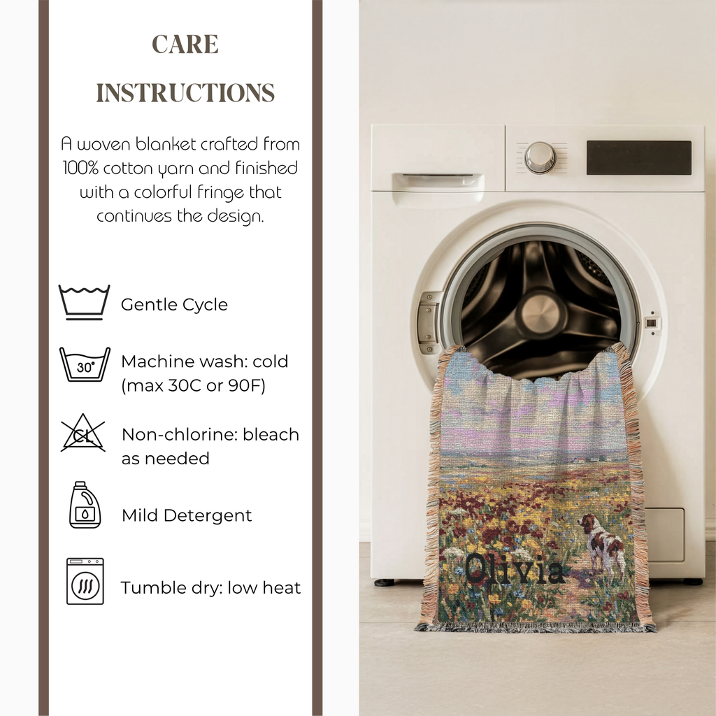 Personalized Springer Spaniel In Wildflowers Woven Blanket | Dog Tapestry Throw