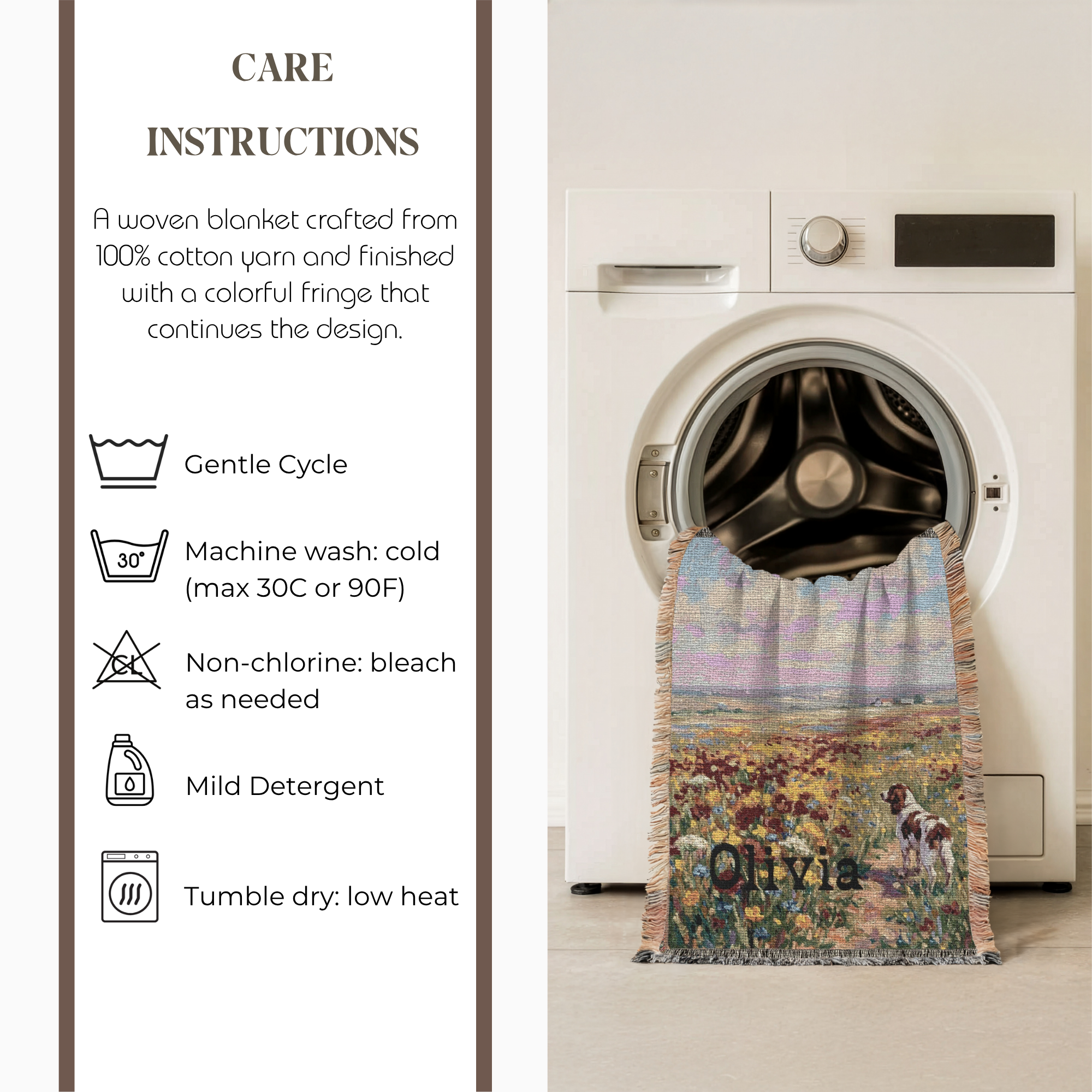 Personalized Springer Spaniel In Wildflowers Woven Blanket | Dog Tapestry Throw