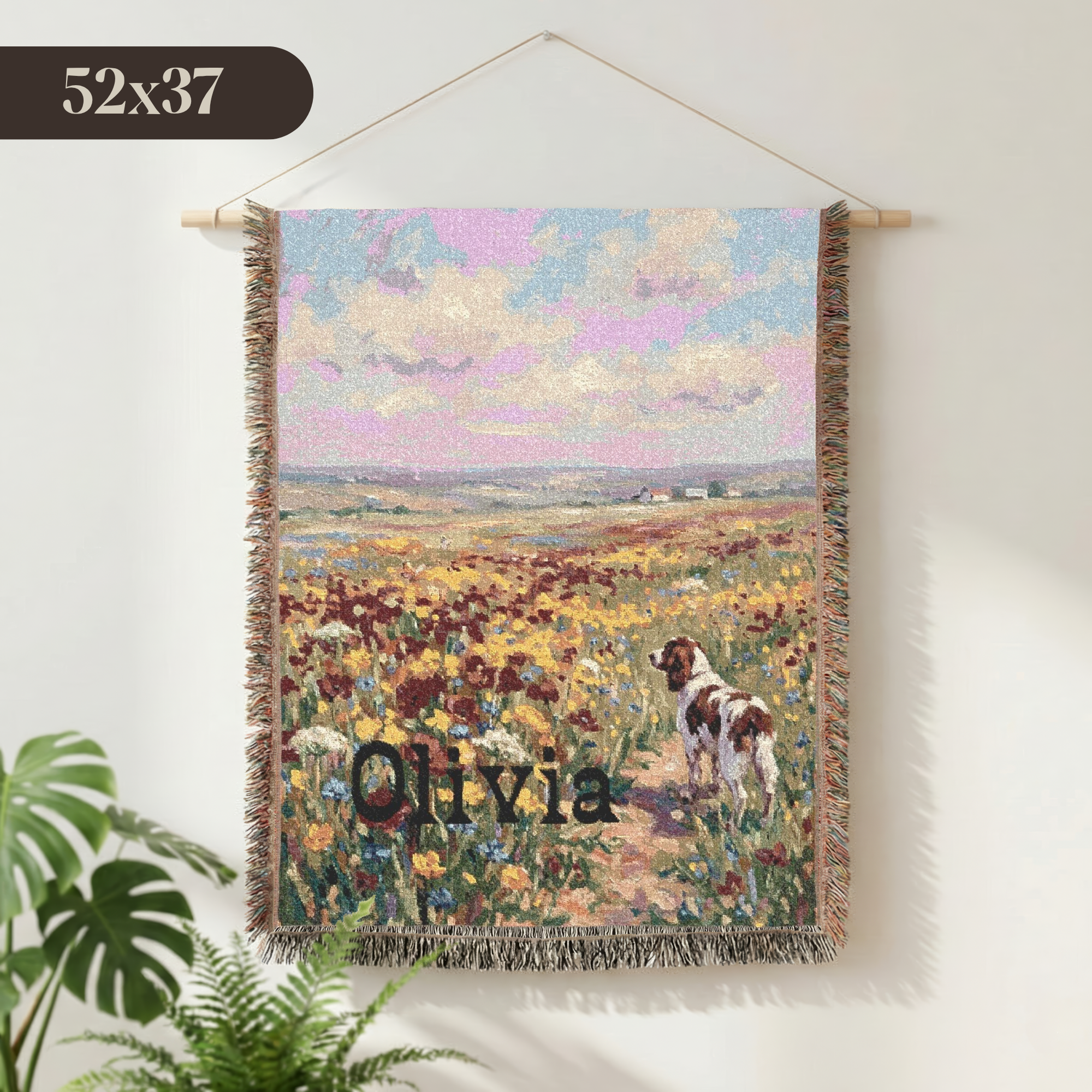 Personalized Springer Spaniel In Wildflowers Woven Blanket | Dog Tapestry Throw