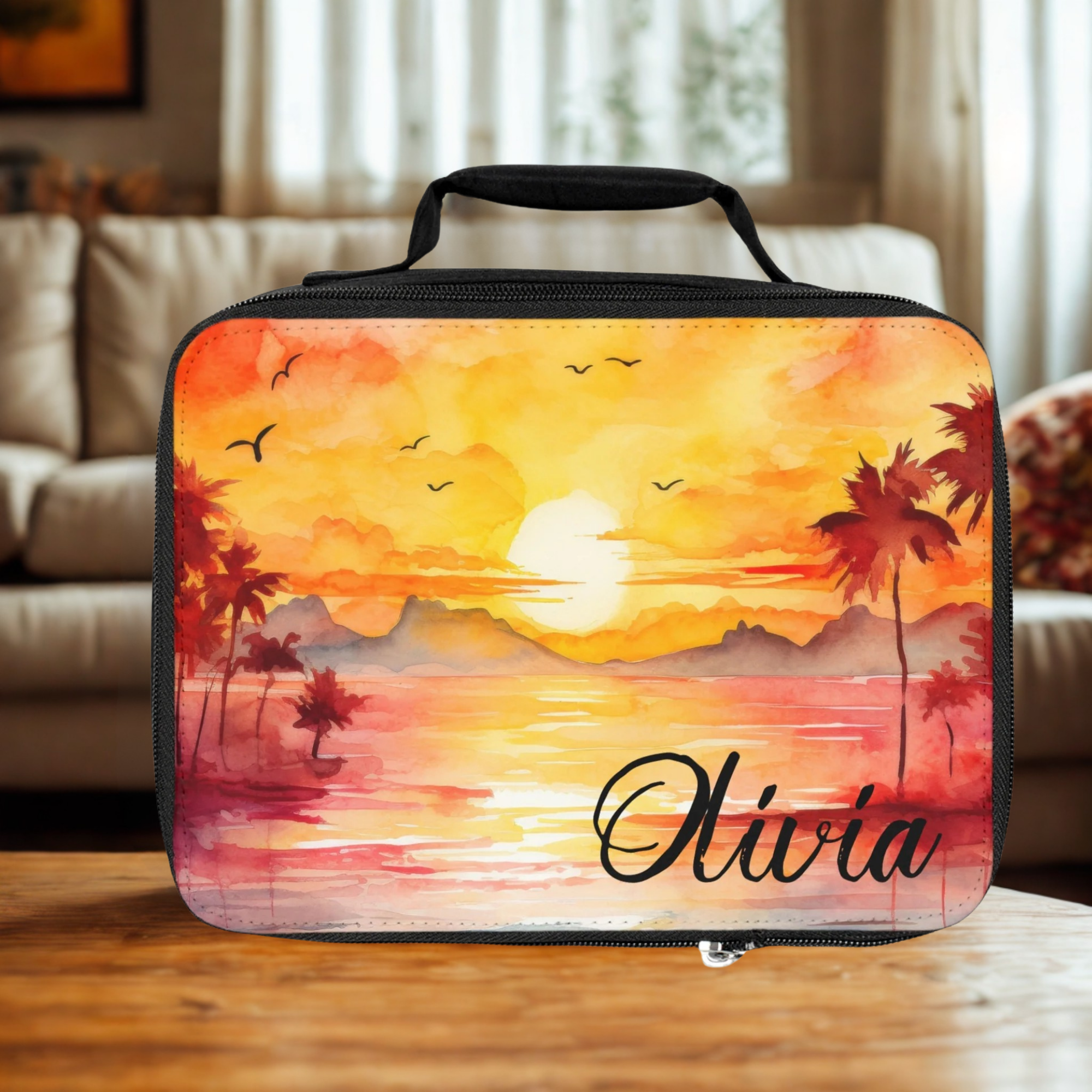 Personalized Sunset Beach Lunch Bag — Custom Summer Lunchbox