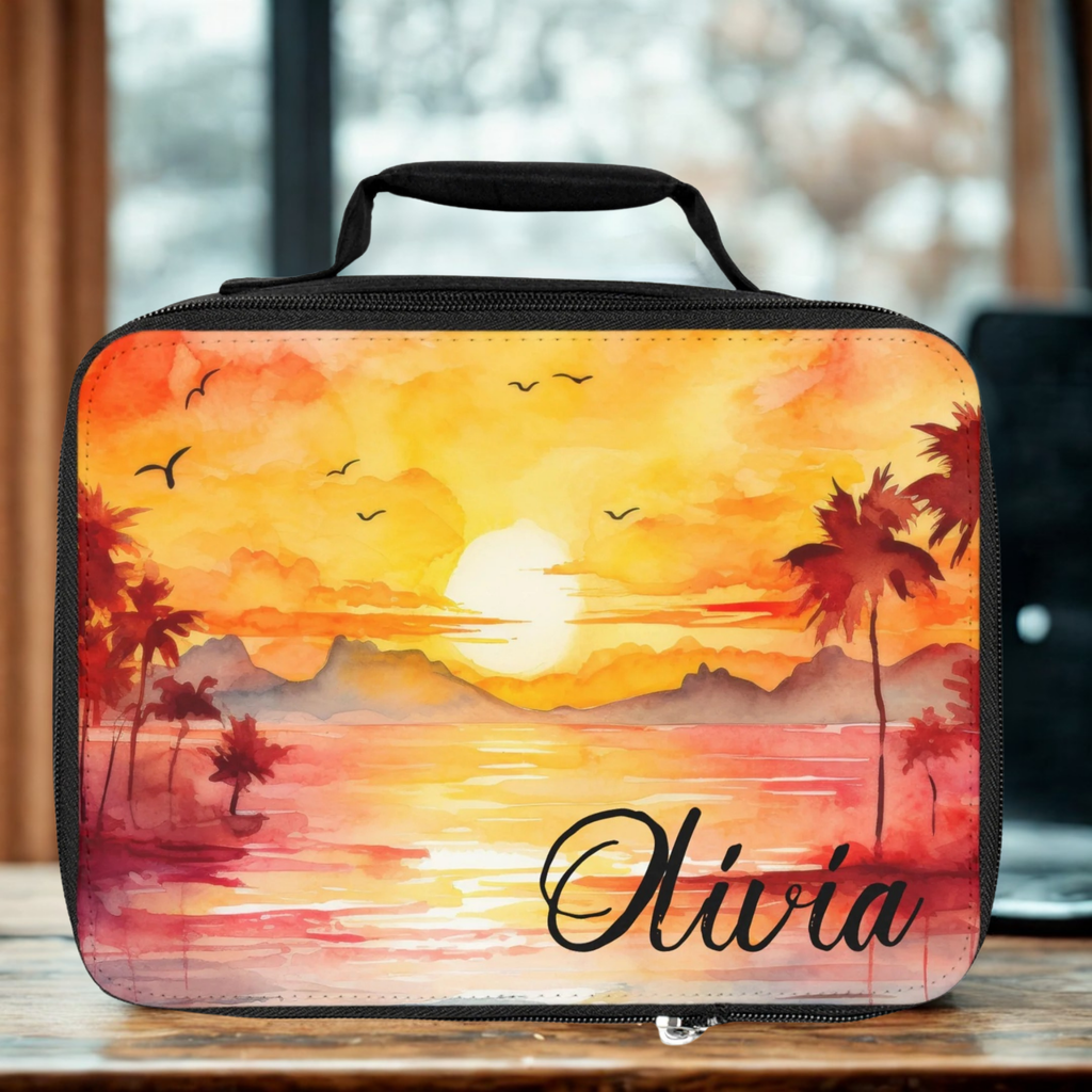 Personalized Sunset Beach Lunch Bag — Custom Summer Lunchbox