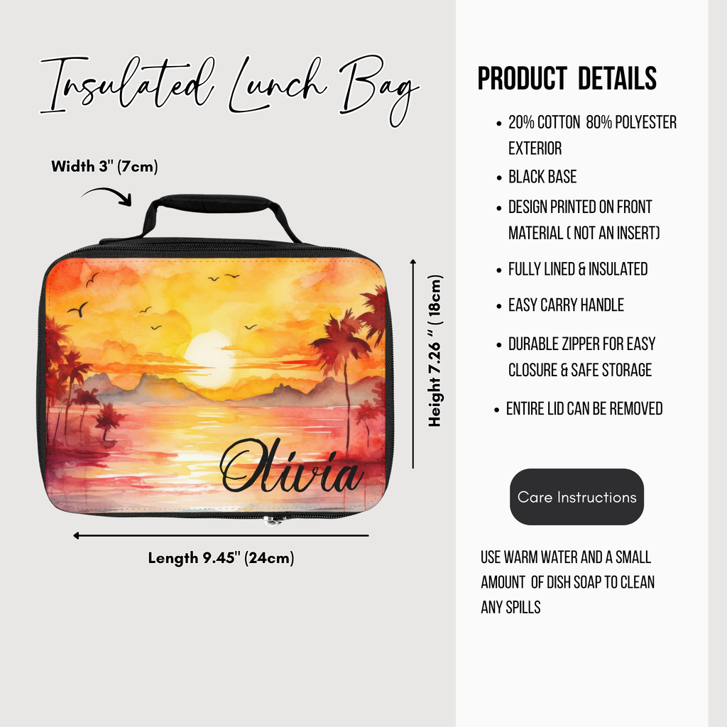 Personalized Sunset Beach Lunch Bag — Custom Summer Lunchbox