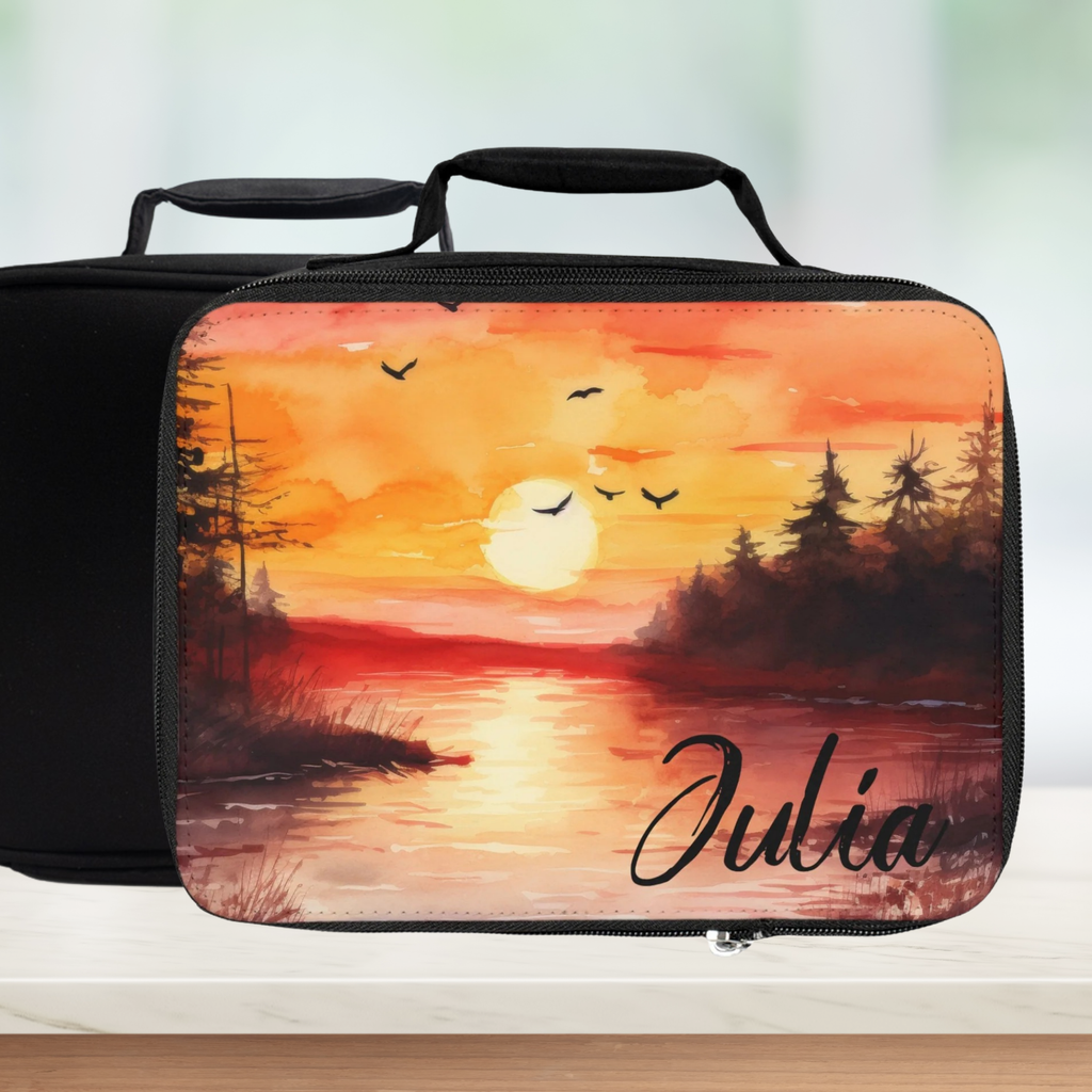  insulated lunch bag with sunset design and 'Julia' text