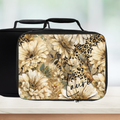  insulated lunch bag with floral and leopard print design on a white background