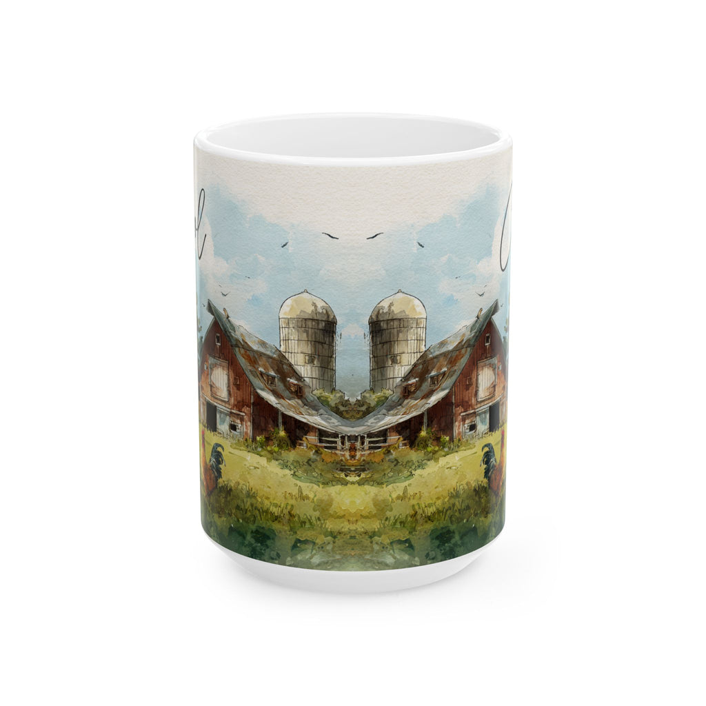 Personalized Chicken Farmhouse Ceramic Mug — Rustic Country Morning Coffee Cup