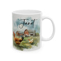 Mug with farm scene and 'Janet' text on a white background