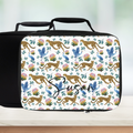 Floral and animal patterned lunch bag with 'Susan' personalized text on a light background