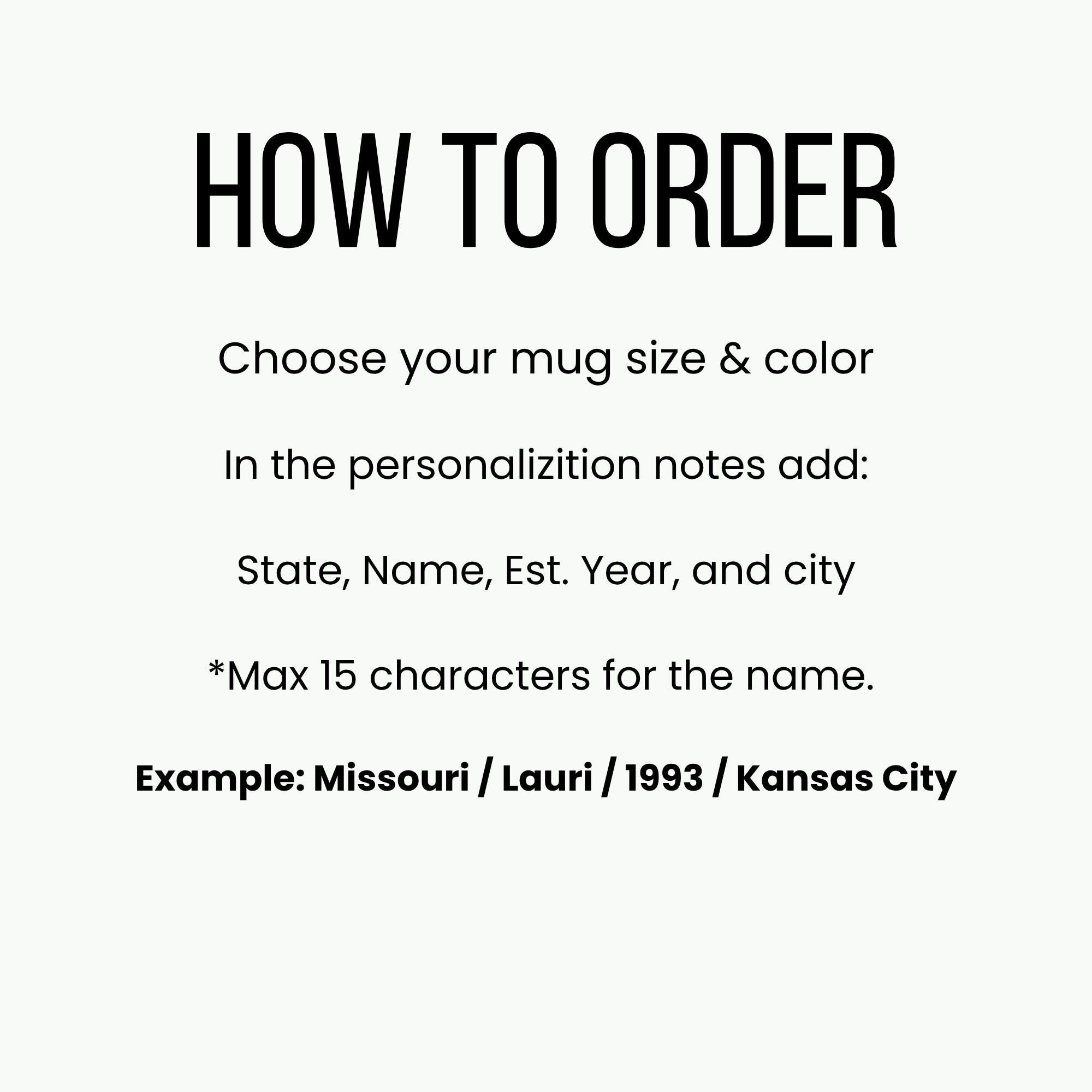 Text instructions on how to order a mug with customization options.