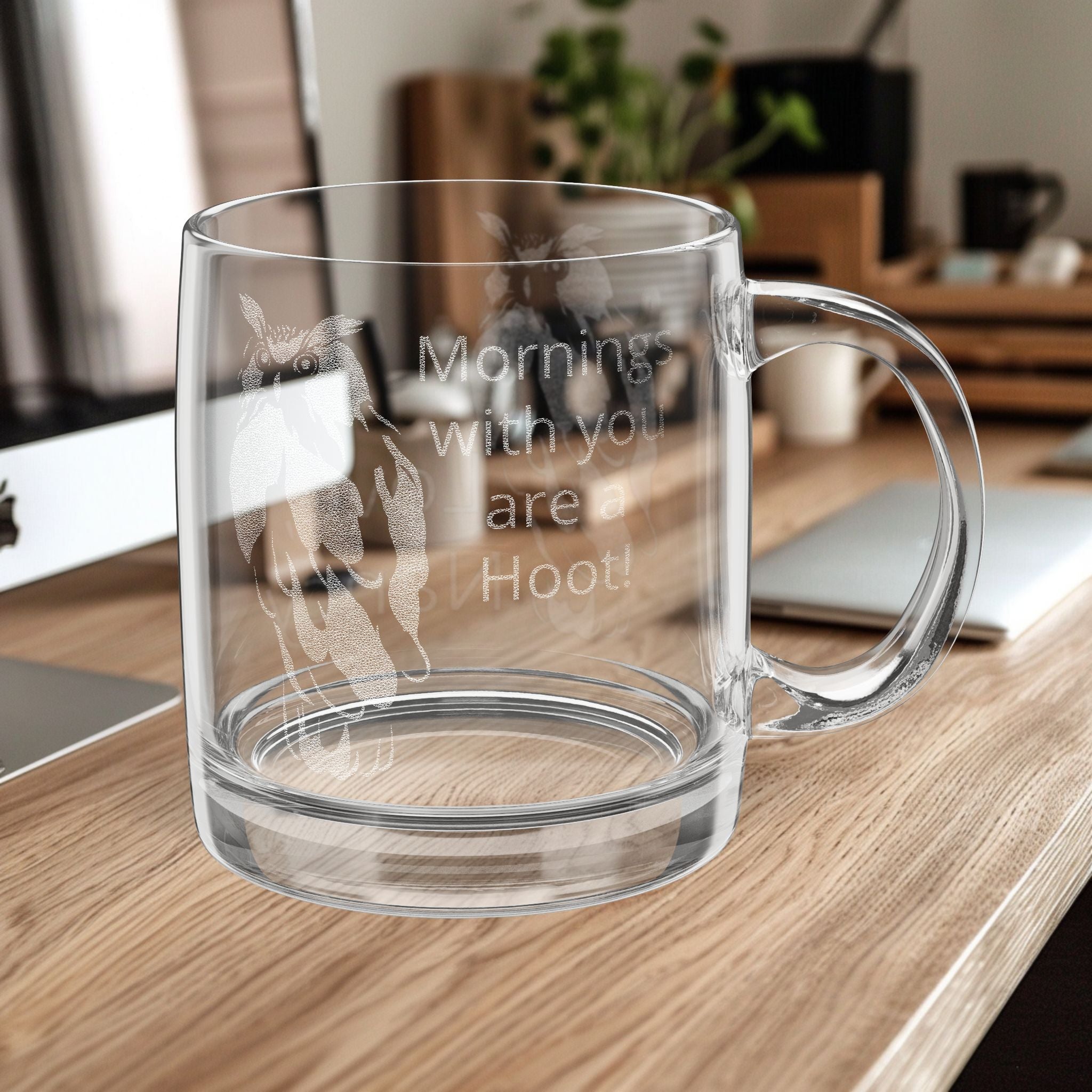 Personalized Owl Engraved Glass Coffee Mug 12.25oz | Custom Name & Message