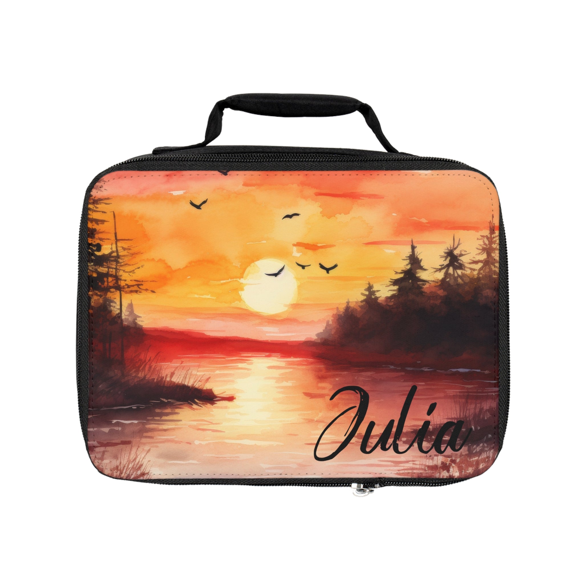 Rectangular pouch with sunset design and 'Julia' text on a white background