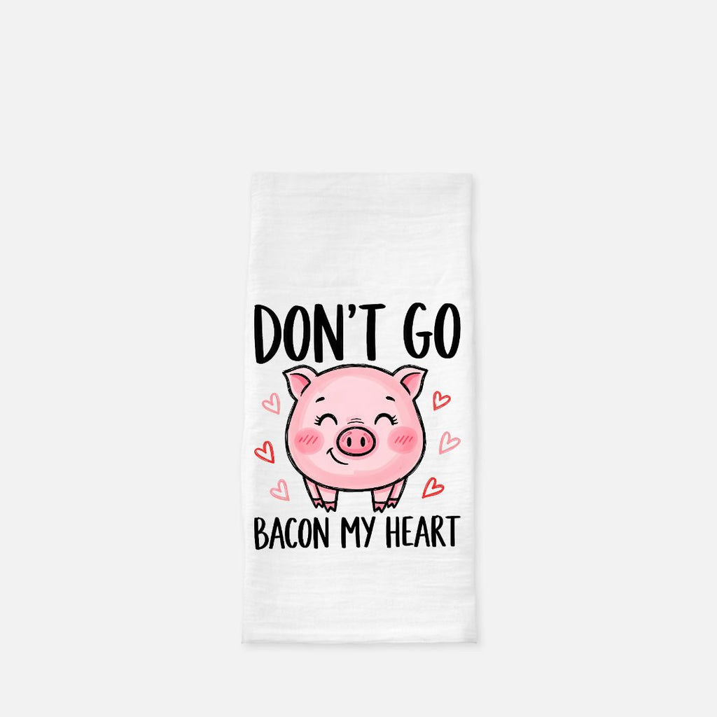 Tea towel with a cartoon pig and text on a white background