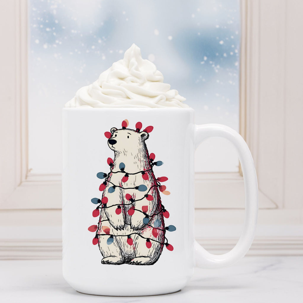 Polar Bear in Christmas Lights Mug Deluxe 15oz.