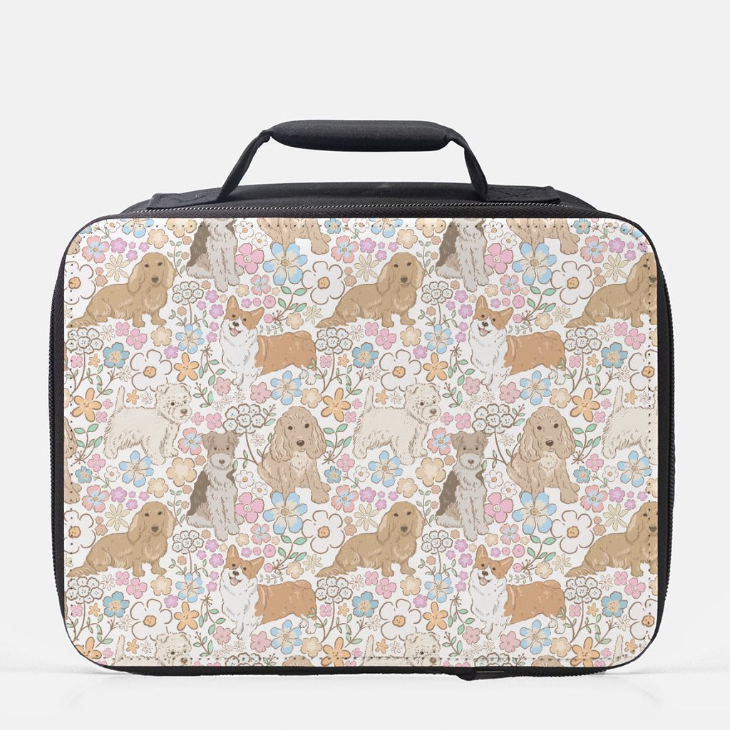  insulated lunch bag with dog and floral pattern
