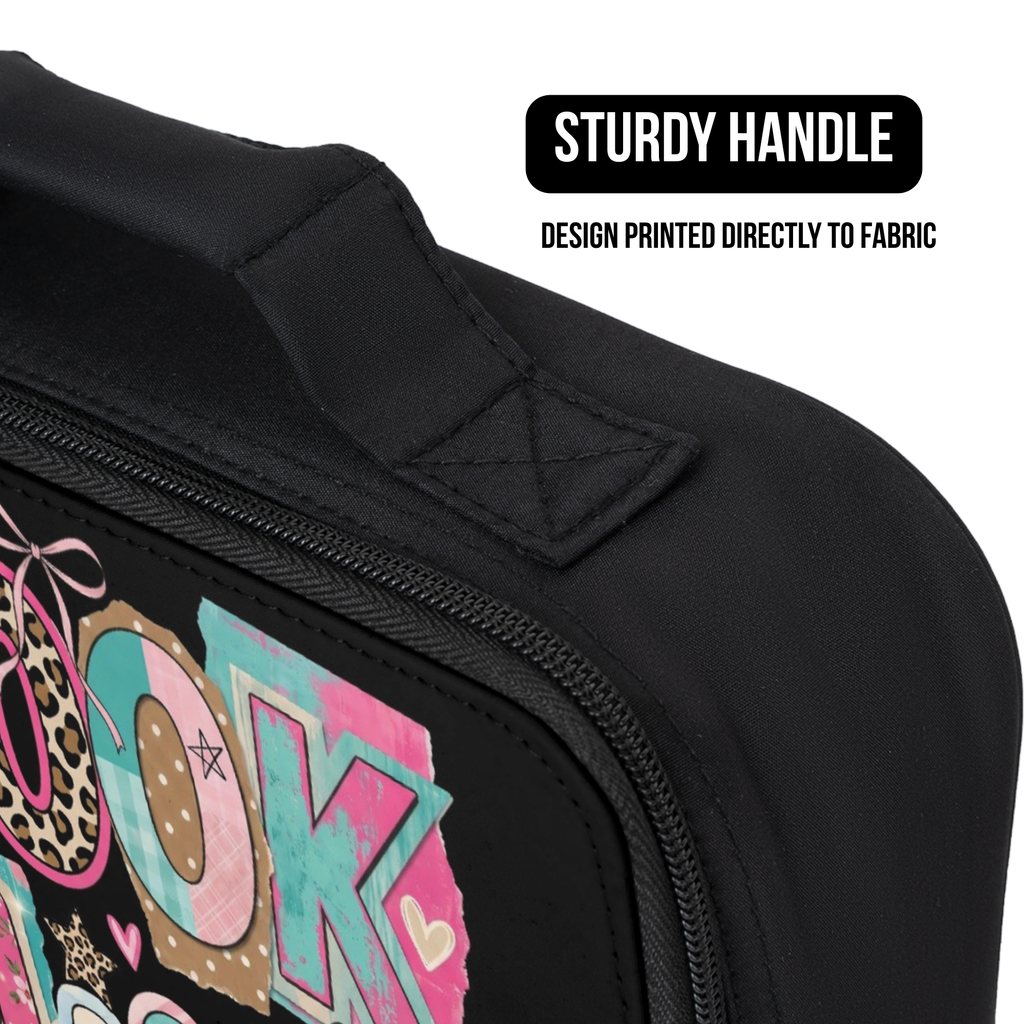 Black bag with colorful design and 'STURDY HANDLE' text on a white background