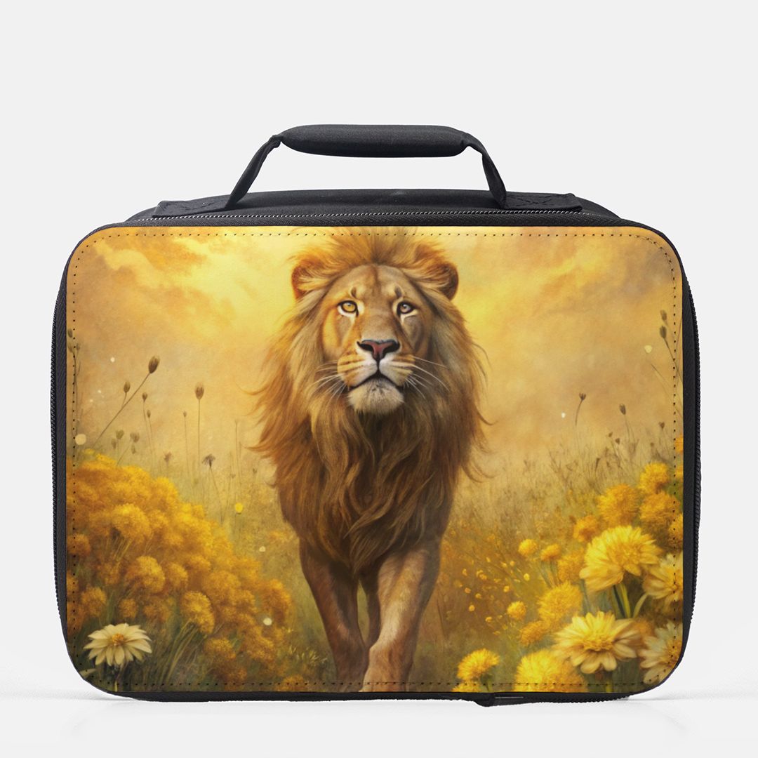 Lunch bag with a lion design on a white background