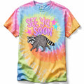 Tie-dye t-shirt with raccoon graphic and 'See Ya Soon' text on a white background