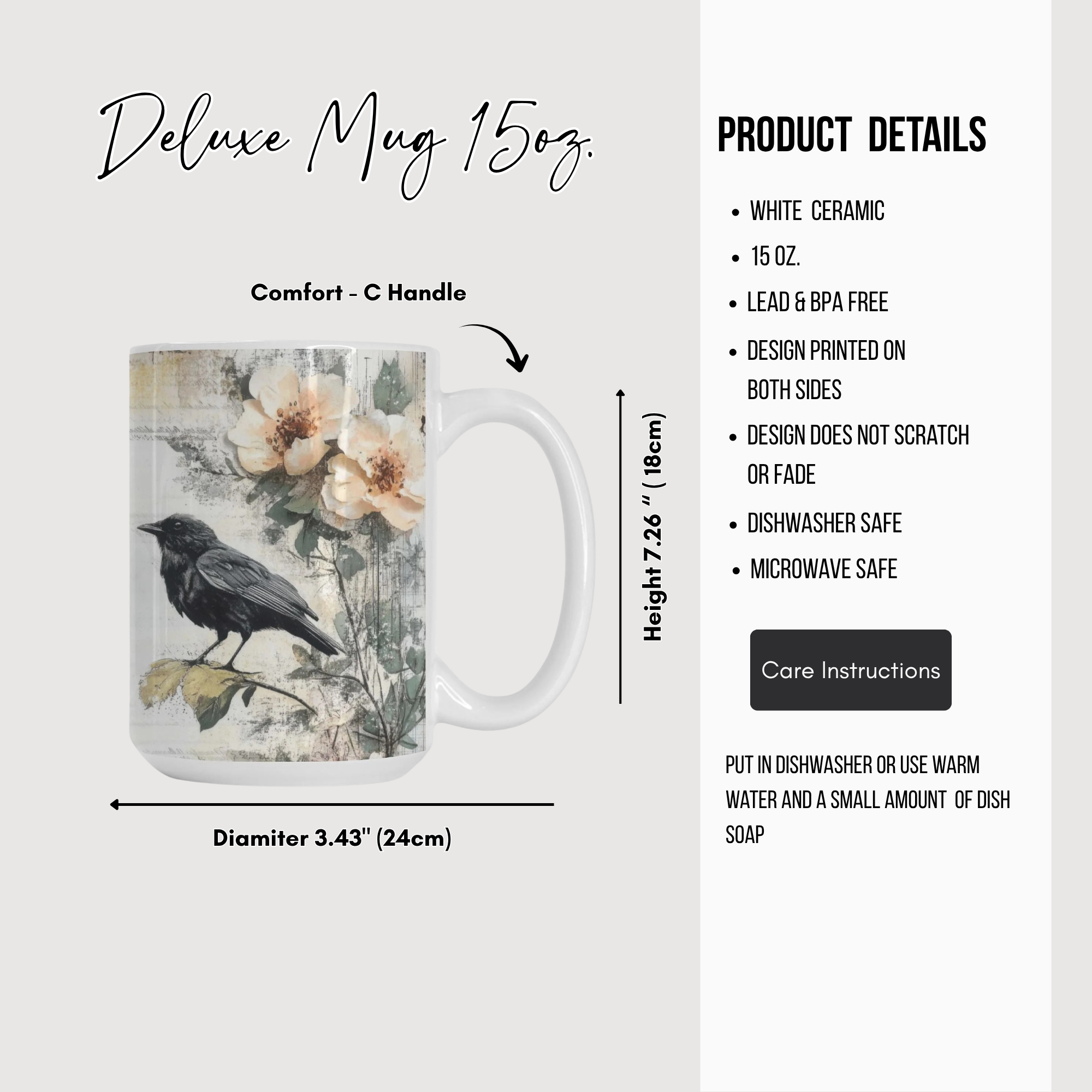 Raven & Peony Vintage Art Mug Deluxe 15oz.