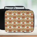 Black rectangular lunch bag with a butterfly and sun pattern on a white background