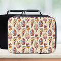 Insulated lunch bag with a colorful ice cream pattern on a beige background