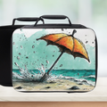  insulated lunch bag with an umbrella design on a beach