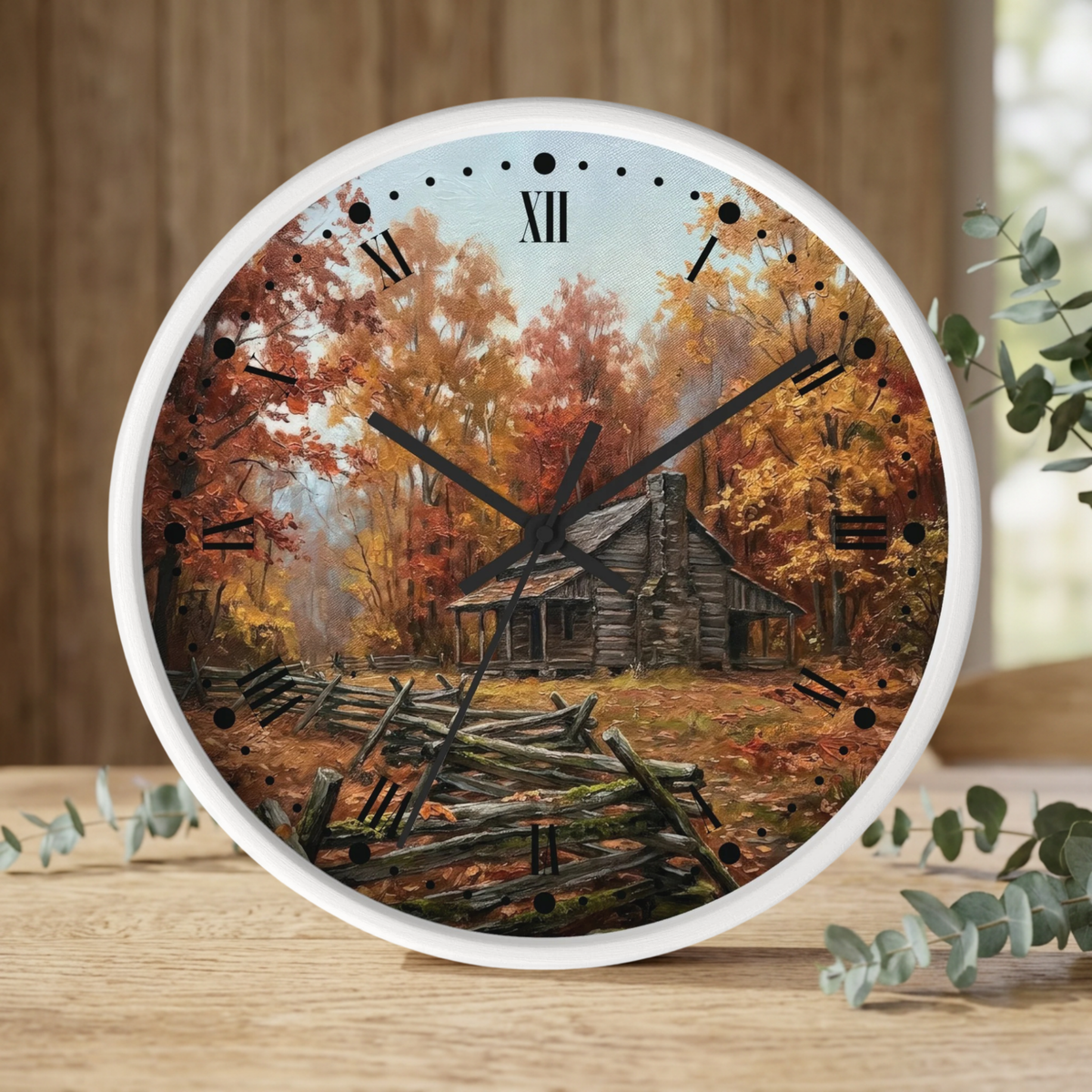 Rustic Autumn Cabin Wall Clock