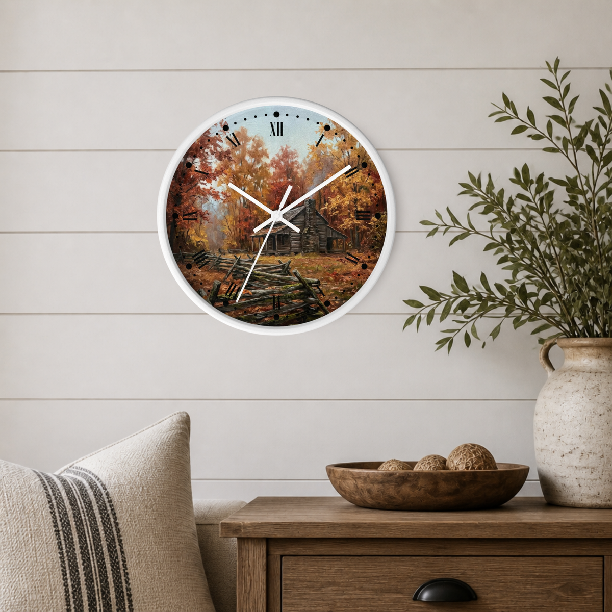 Rustic Autumn Cabin Wall Clock