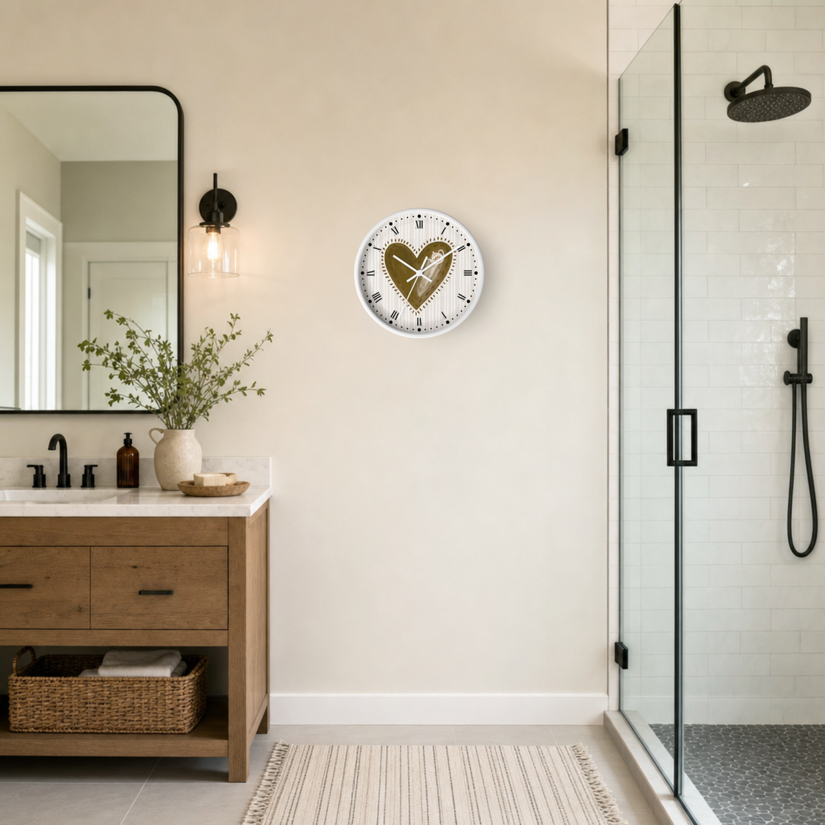 Rustic Heart Teapot Wall Clock with Roman Numerals — Cottage Heartbeat Kitchen Decor