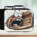  lunch bag with cartoon design of a wide mouth inside a baseball glove