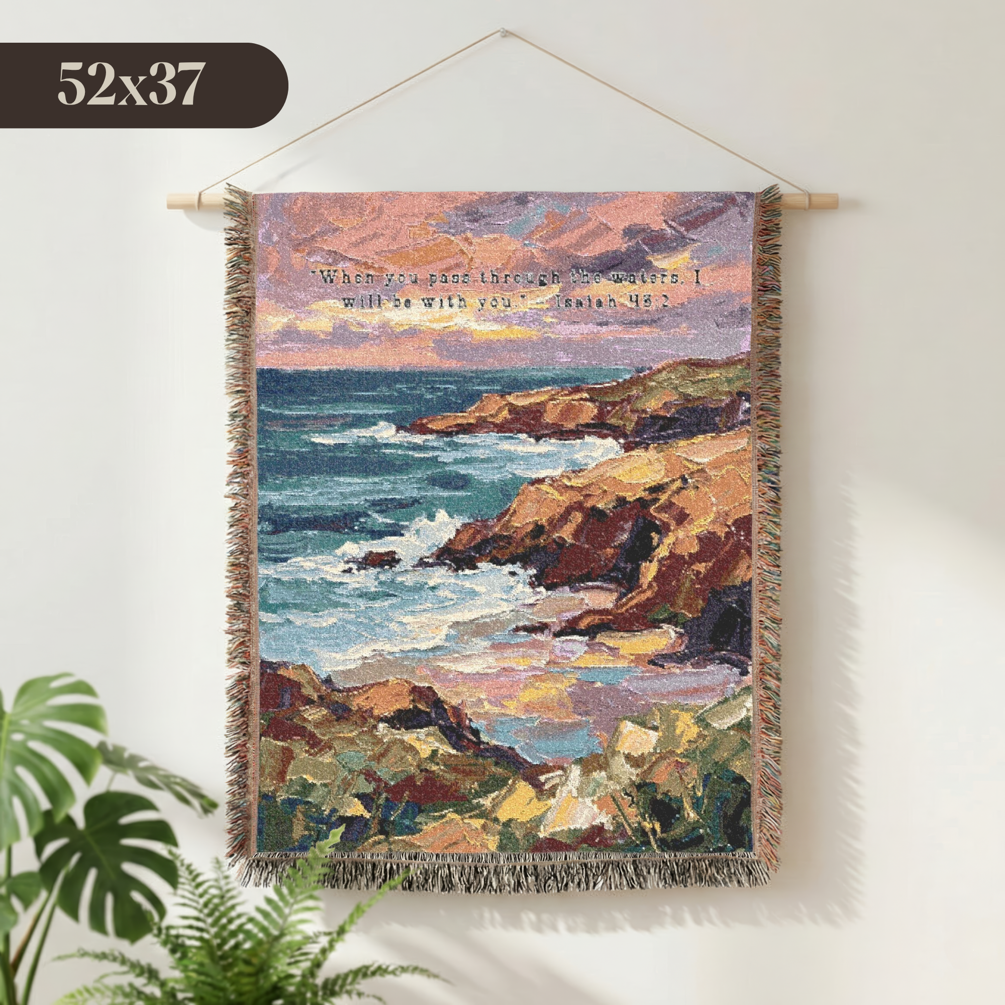 Ocean Cliff Woven Blanket - Scenic Coastal Scripture Throw for Home Decor