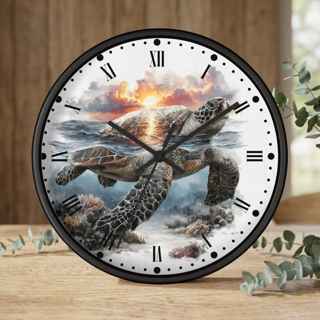 Sea Turtle Ocean Sunset Wall Clock