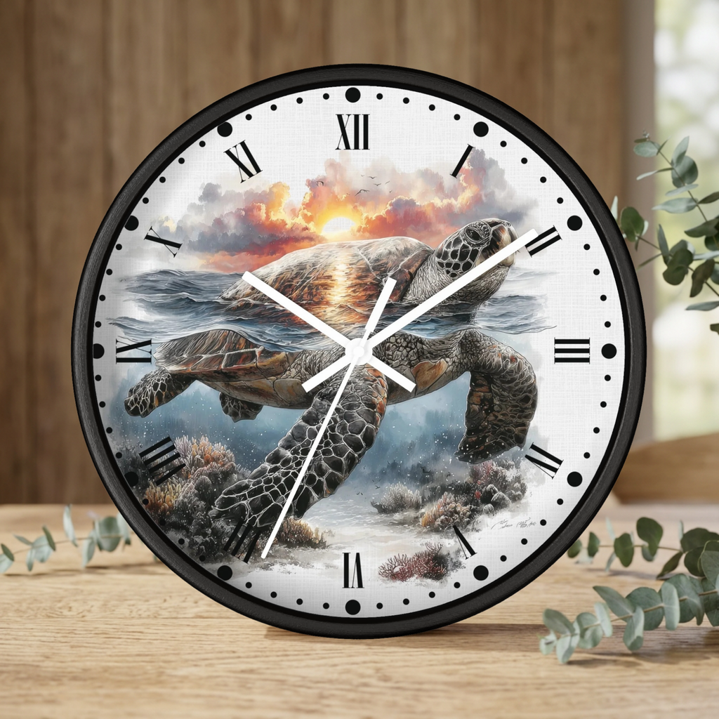 Sea Turtle Ocean Sunset Wall Clock