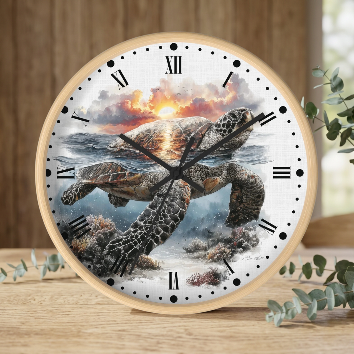 Sea Turtle Ocean Sunset Wall Clock