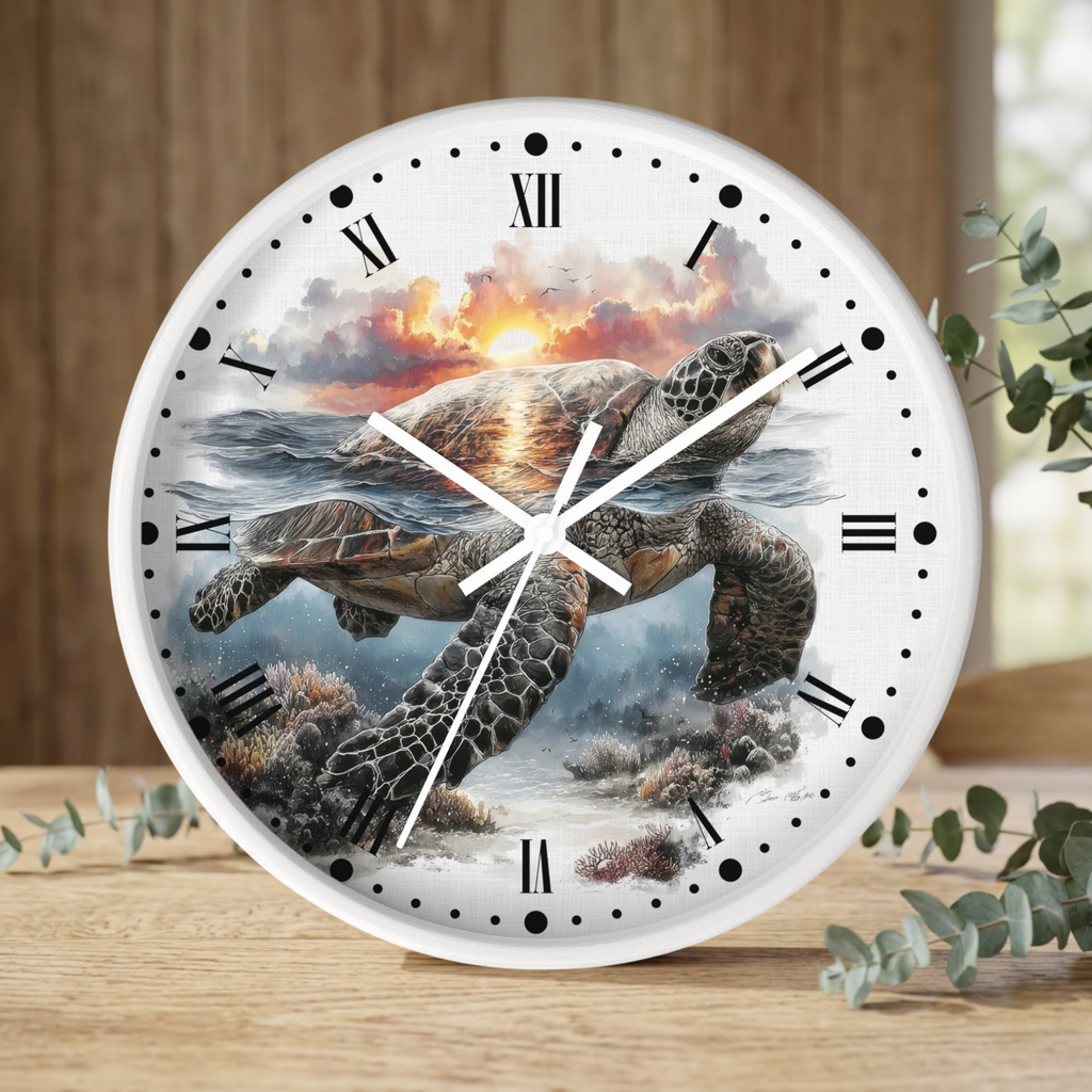 Sea Turtle Ocean Sunset Wall Clock