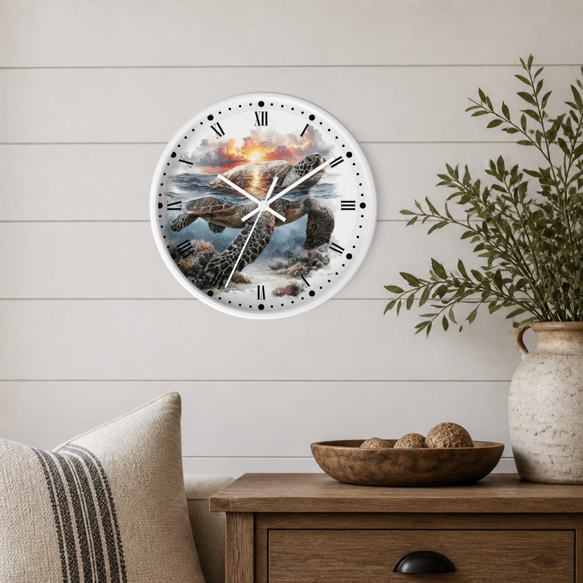 Sea Turtle Ocean Sunset Wall Clock