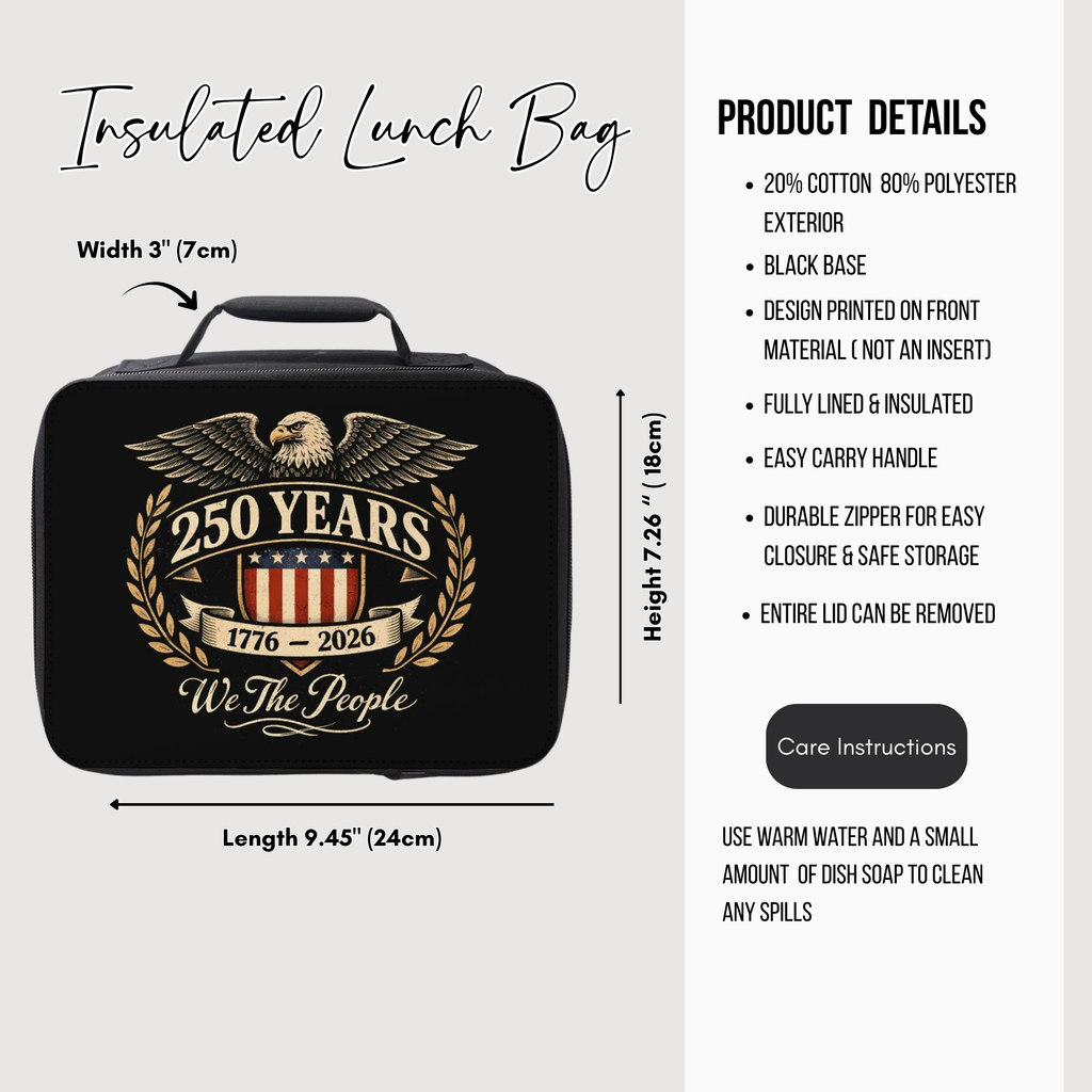 Insulated lunch bag with 250 Years design on a white background
