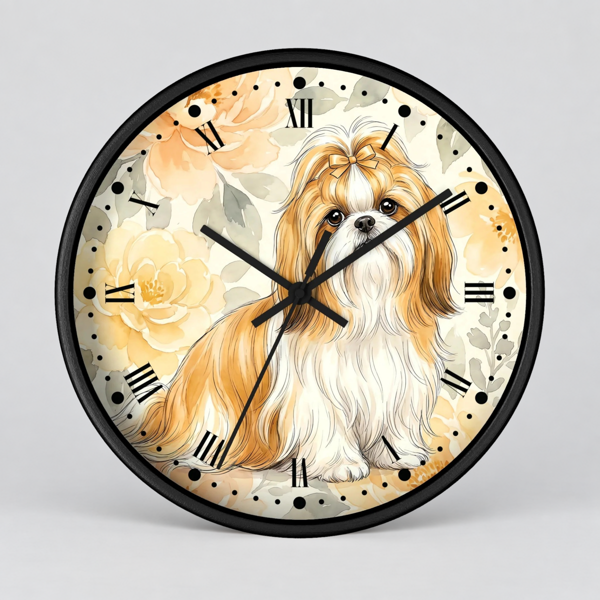 Shih Tzu Floral Wall Clock – Cute Dog Decor for Pet Lovers