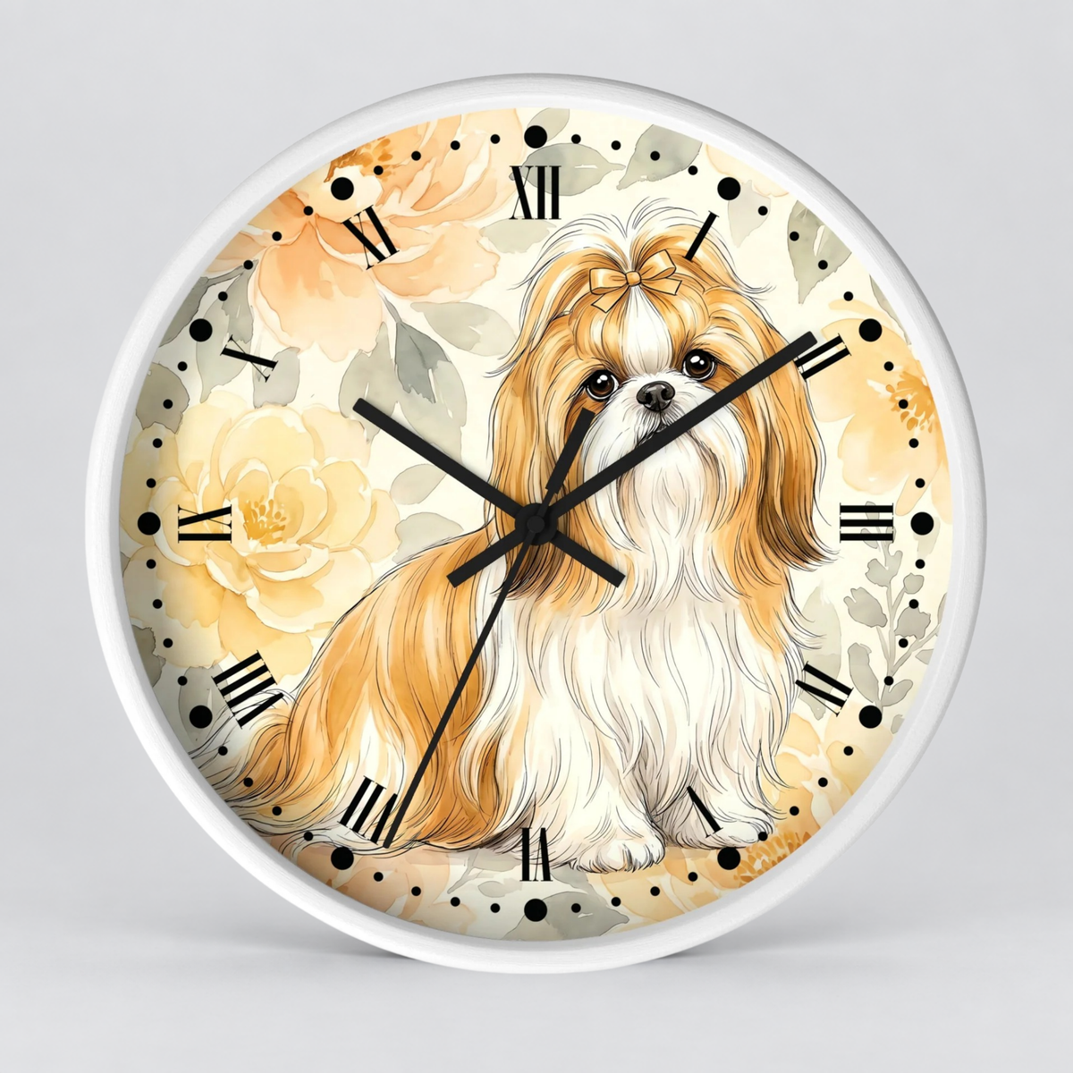 Shih Tzu Floral Wall Clock – Cute Dog Decor for Pet Lovers