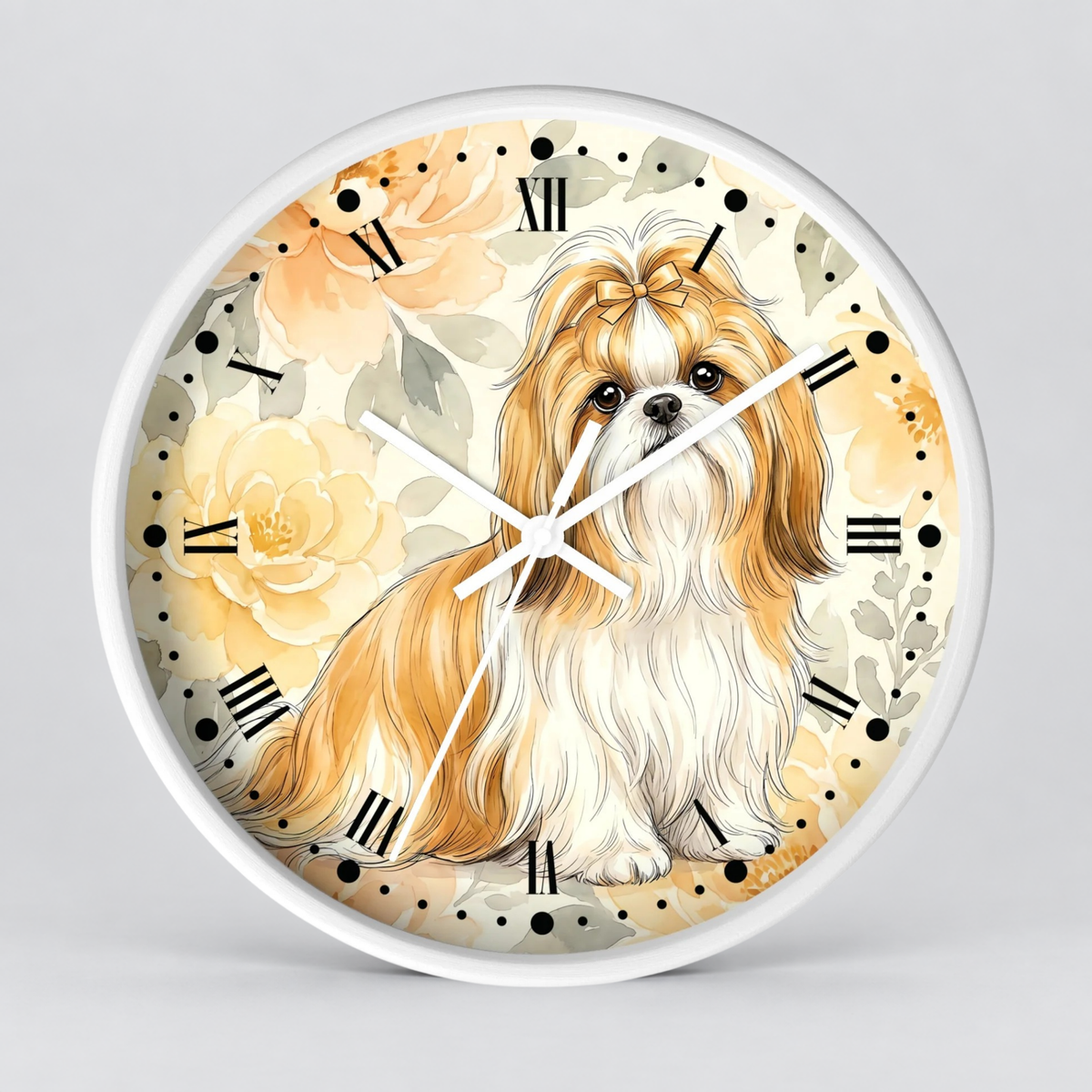 Shih Tzu Floral Wall Clock – Cute Dog Decor for Pet Lovers