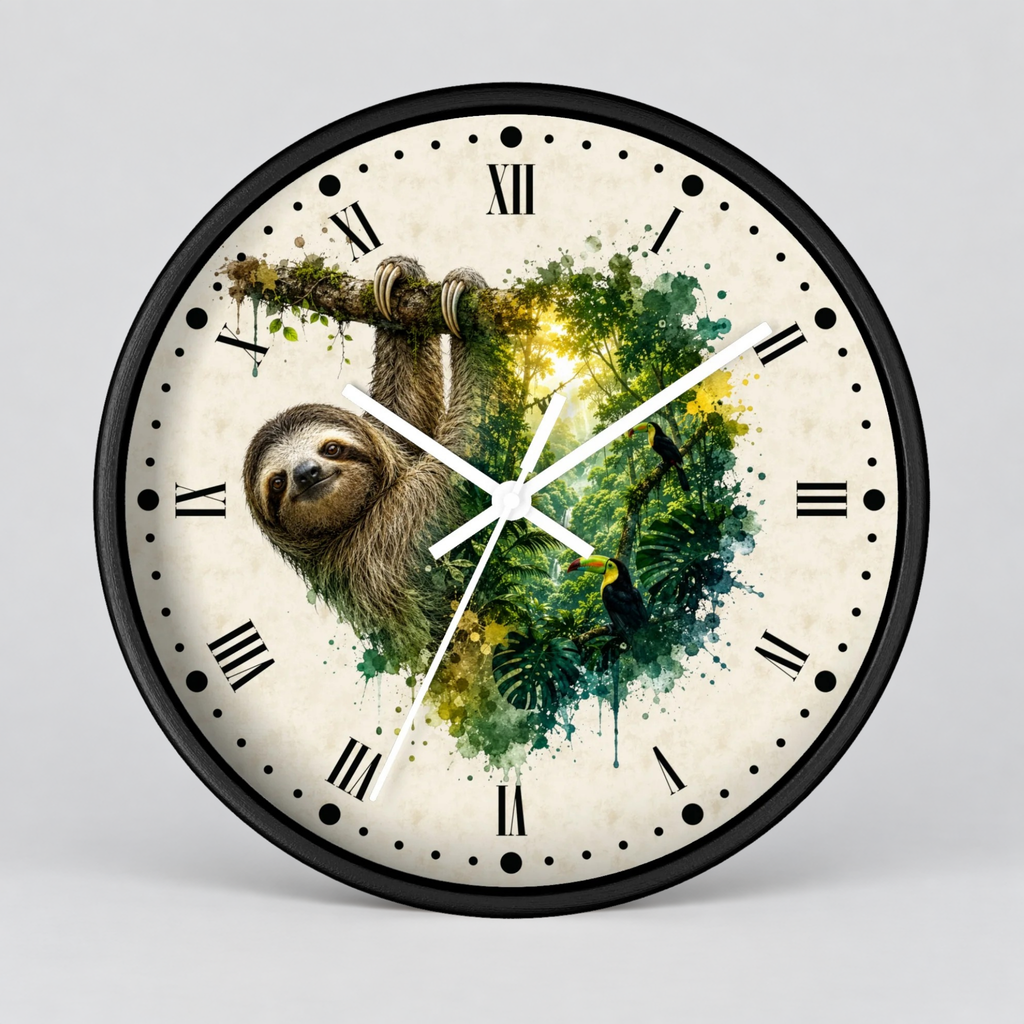 Sloth Toucan Layered Portrait Wall Clock — Tropical Animal Bird Decor