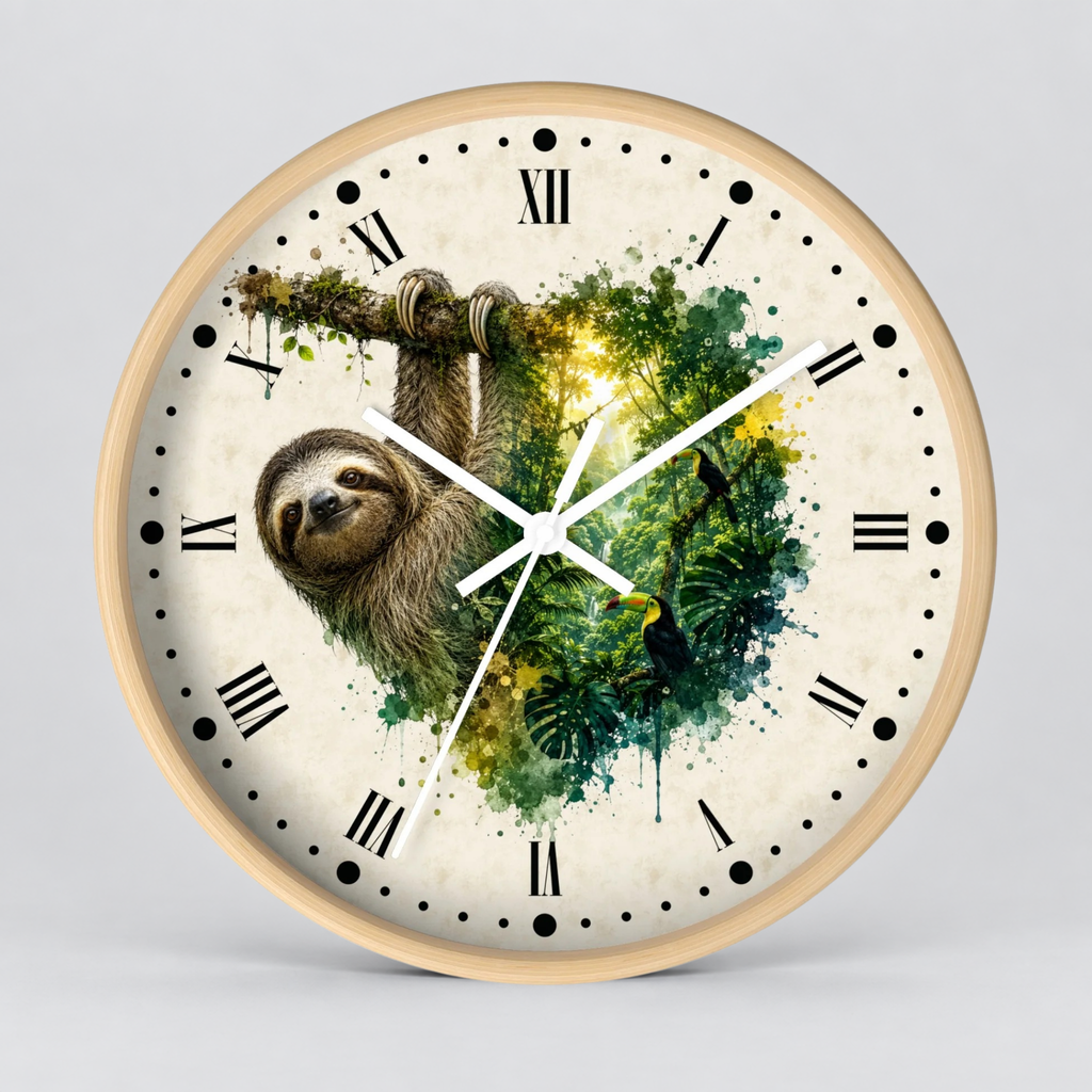 Sloth Toucan Layered Portrait Wall Clock — Tropical Animal Bird Decor